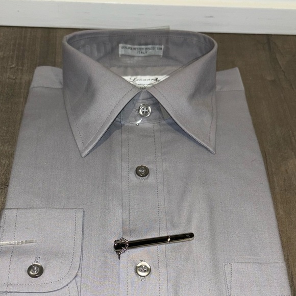 Leonardo Creative Collections Cotton Light Gray Button-Up Dress Shirt - Picture 4 of 8